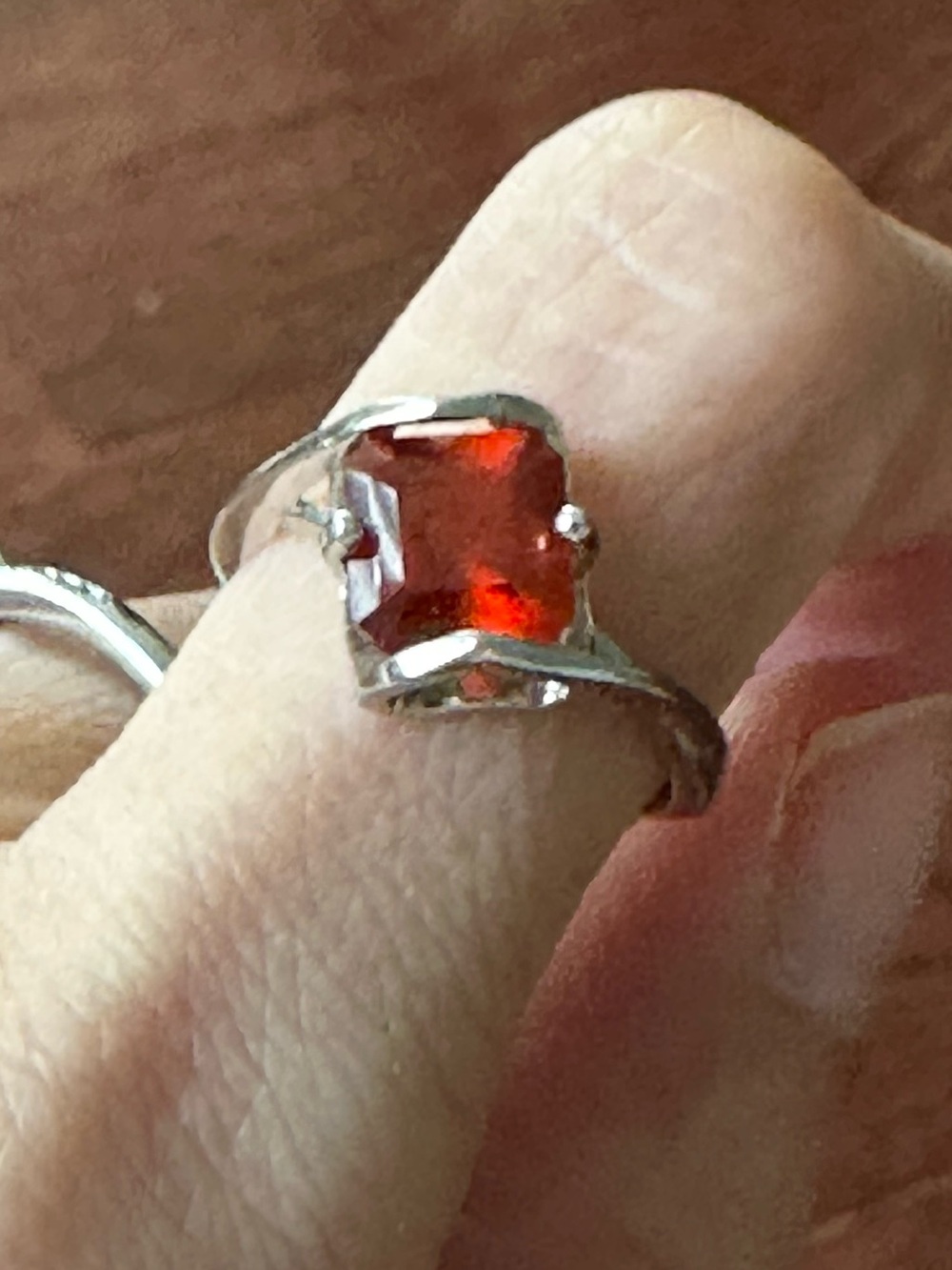 Sterling Silver Ring with Orange Garnet-Look Stone